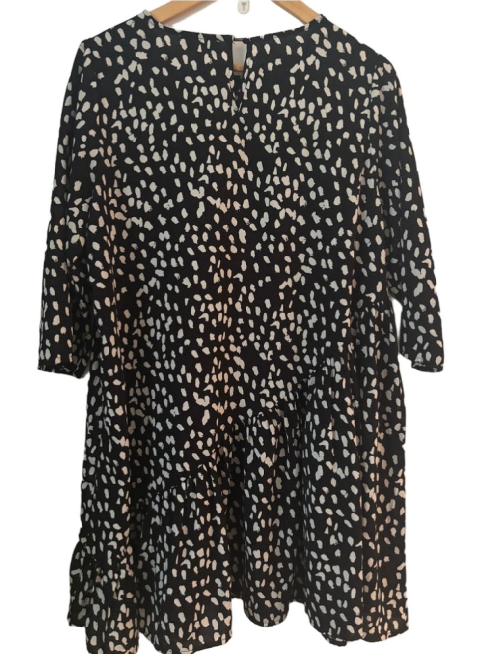 Hayden Gabriella blk & wht polka dt 3/4 slv ruffle hem swing drss WM L classic - Picture 3 of 9